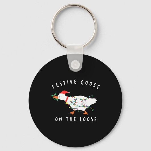 Festive Goose On The Loose Funny Silly Goose Retro キーホルダー (正面)