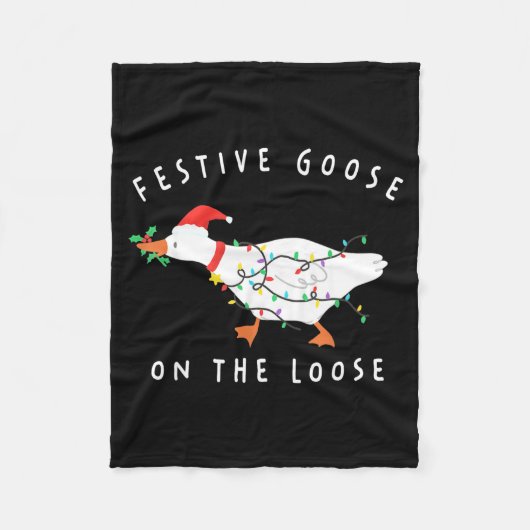 Festive Goose On The Loose Funny Silly Goose Retro フリースブランケット (正面)