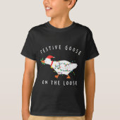 Festive Goose On The Loose Funny Silly Goose Retro Tシャツ (正面)