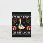 Festive Goose On The Loose Funny Ugly Sweater Chri カード (正面)