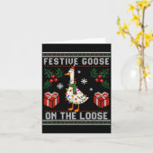 Festive Goose On The Loose Funny Ugly Sweater Chri カード (黄色い花)