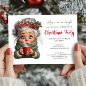 Festive Granny Cartoon Whimsical Xmas Invitation 招待状