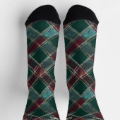 Festive Green and Burgundy Christmas Plaid Custom ソックス (上部)
