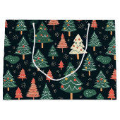  Festive Green and Coral Christmas Tree Pattern  ラージペーパーバッグ (正面)