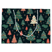  Festive Green and Coral Christmas Tree Pattern  ラージペーパーバッグ (裏面)