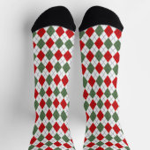 Festive Green and Red Argyle Pattern ソックス (上部)