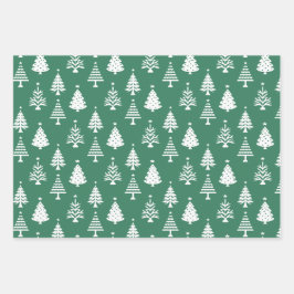 Festive Green and White Christmas Tree Pattern ラッピングペーパーシート