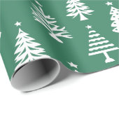 Festive Green and White Christmas Tree Pattern ラッピングペーパー (ロールコーナー)