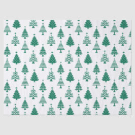 Festive Green and White Christmas Tree Pattern 薄葉紙