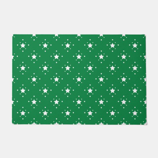 Festive Green and White Stars Pattern ドアマット (正面)