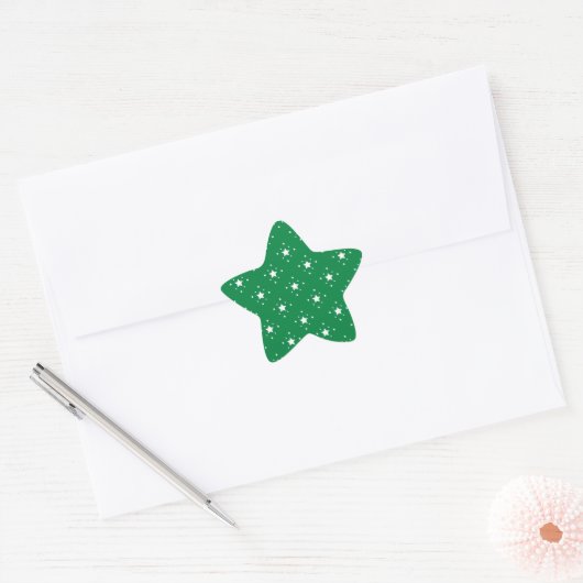 Festive Green and White Stars Pattern 星シール (封筒)