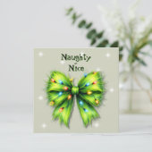 festive green bow light ナughty or Nice フォト シーズンカード (スタンド正面)