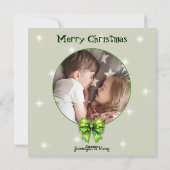 festive green bow light ナughty or Nice フォト シーズンカード (裏面)