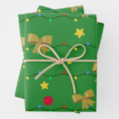 Festive Green Christmas Lights & Gold Bows  ラッピングペーパーシート (インサイチュ)