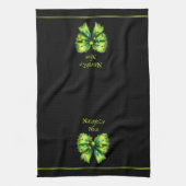 Festive Green Fur Bow-Lights Naughty or Nice Name キッチンタオル (縦)