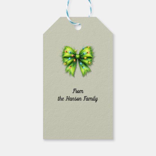 Festive Green Furry Bow-Lights Naughty or Nice ギフトタグ (裏面)