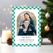Festive Green Gingham Photo Christmas シーズンカード