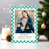 Festive Green Gingham Photo Christmas シーズンカード