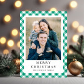 Festive Green Gingham Photo Christmas シーズンカード