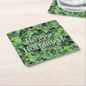 Festive Green Holly Berry Christmas スクエアペーパーコースター (アングル)