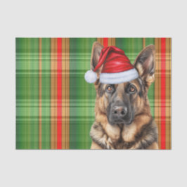 Festive Green Plaid German Shepherd Dog Christmas 薄葉紙