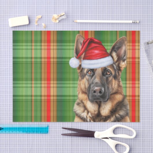 Festive Green Plaid German Shepherd Dog Christmas 薄葉紙 (クラフト)