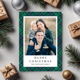 Festive Green Plaid Photo Christmas シーズンカード