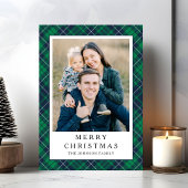 Festive Green Plaid Photo Christmas シーズンカード