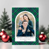 Festive Green Plaid Photo Christmas シーズンカード