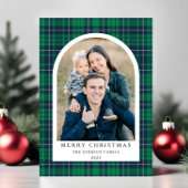 Festive Green Plaid Photo Christmas シーズンカード