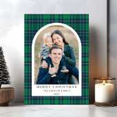 Festive Green Plaid Photo Christmas シーズンカード