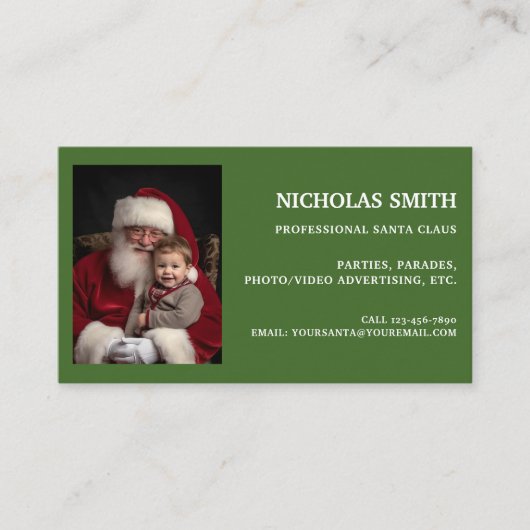 Festive Green Professional Santa Claus Photo 名刺 (正面)