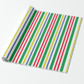 Festive Green Red Gold Blue Vertical Stripes ラッピングペーパー (アンロールド)