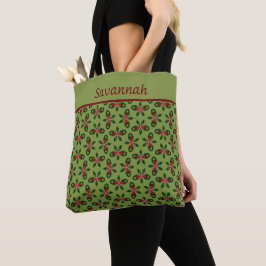 Festive Green & Red Holiday Tote Bag トートバッグ