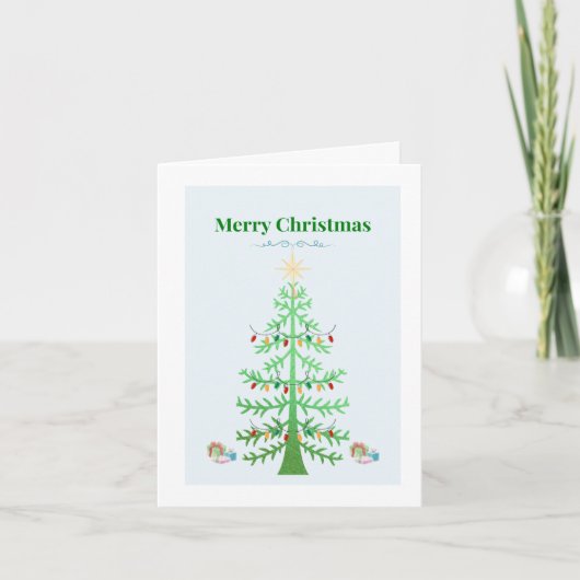 Festive Green Tree with Holiday Lights カード (正面)