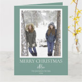 Festive Green & White Script Merry Christmas Photo カード (黄色い花)