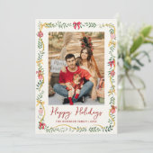 Festive Greenery & Bows Happy Holidays 1 Photo シーズンカード (スタンド正面)