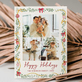 Festive Greenery & Bows Happy Holidays 3 Photo シーズンカード