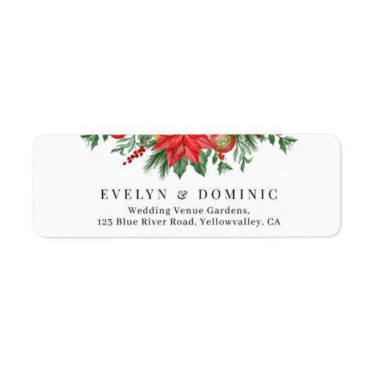 Festive Greenery Christmas Wedding Return Address ラベル (正面)