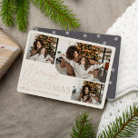 Festive Greeting | Merriest Christmas 3 Photo 箔シーズンカード<br><div class="desc">Our festive and elegant holiday card design is the perfect way to show off three of your favorite family photos. Horizontal or landscape oriented design features "Merriest Christmas" in shining rose gold foil typography and hand lettered script,  with your family name beneath.</div>