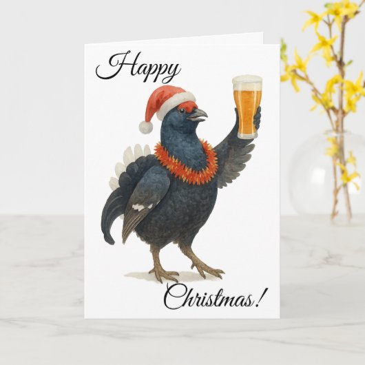 Festive Grouse, Santa Hat & beer Christmas card カード (黄色い花)