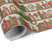 Festive Hand Drawn Bookshelf - Wrapping Paper Roll ラッピングペーパー (ロールコーナー)