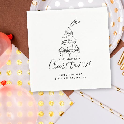 Festive Hand Drawn Cheers to New Year Party スタンダードカクテルナプキン