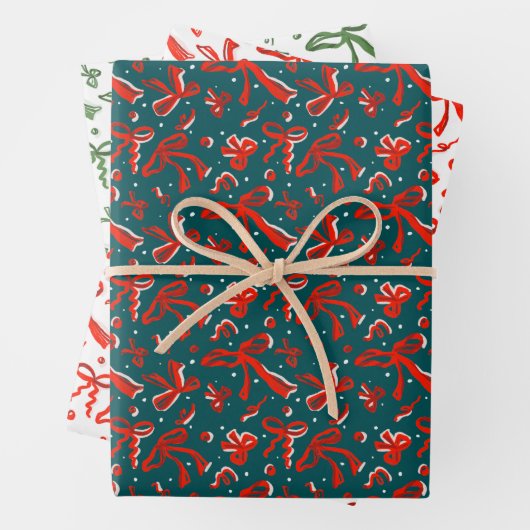 Festive Hand Drawn Doodle Bows and Ribbons Pattern ラッピングペーパーシート (インサイチュ)