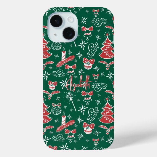 Festive Hand Drawn Doodles Custom Name Case-Mate iPhoneケース (裏面)