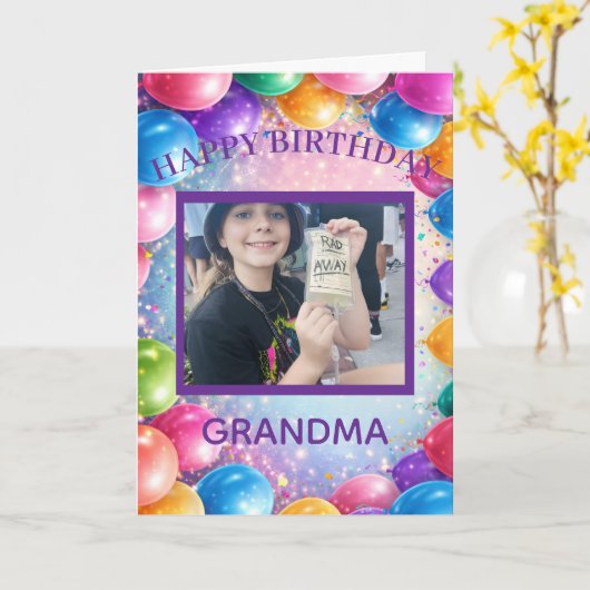 Festive Happy Ballons Custom Photo Birthday カード (黄色い花)