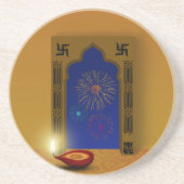 Festive Happy Diwali Fireworks - Sandstone Coaster コースター (正面)