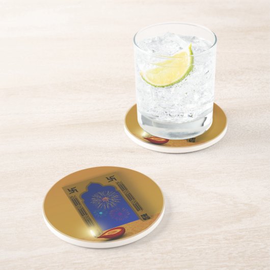 Festive Happy Diwali Fireworks - Sandstone Coaster コースター (側面)