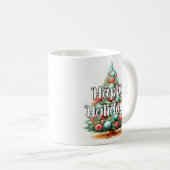 Festive Happy Holidays Christmas Tree コーヒーマグカップ (正面右)