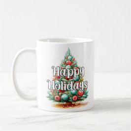 Festive Happy Holidays Christmas Tree コーヒーマグカップ
